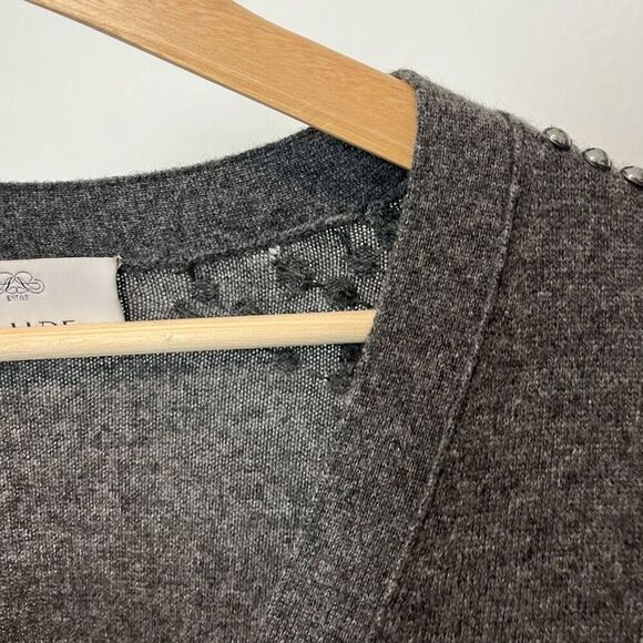 Allude Gray Embellished Wool Cashmere Cardigan Sweater Women's Medium - Picture 5 of 7